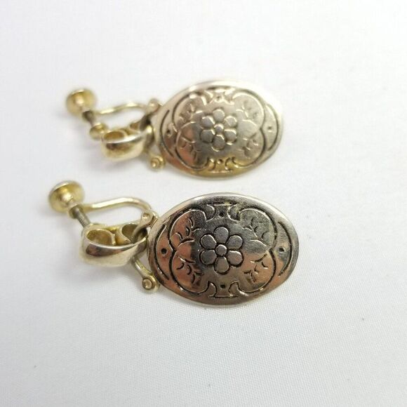 Vintage Gold Tone Dangle Flower Disc Clip On Earrings, Screw Backs, Retro - Picture 3 of 7